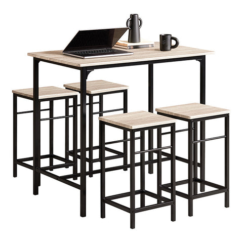 Rootz 5-Piece Bar Table Set - Bar Stools - Dining Set - Sturdy Metal Frame - High Load Capacity - Space-Saving Design - Table: 100cm x 87cm x 60cm; Stools: 32cm x 57cm x 32cm