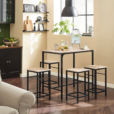 Rootz 5-Piece Bar Table Set - Bar Stools - Dining Set - Sturdy Metal Frame - High Load Capacity - Space-Saving Design - Table: 100cm x 87cm x 60cm; Stools: 32cm x 57cm x 32cm