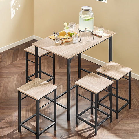 Rootz 5-Piece Bar Table Set - Bar Stools - Dining Set - Sturdy Metal Frame - High Load Capacity - Space-Saving Design - Table: 100cm x 87cm x 60cm; Stools: 32cm x 57cm x 32cm
