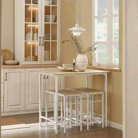 Rootz 5-Piece Bar Table Set - Bistro Table - Dining Set - Sturdy Metal Frame - MDF Veneer Top - Versatile Design - Ideal for Small Spaces - Table: 100cm x 87cm x 60cm, Chairs: 32cm x 57cm x 32cm