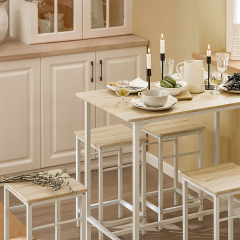 Rootz 5-Piece Bar Table Set - Bistro Table - Dining Set - Sturdy Metal Frame - MDF Veneer Top - Versatile Design - Ideal for Small Spaces - Table: 100cm x 87cm x 60cm, Chairs: 32cm x 57cm x 32cm