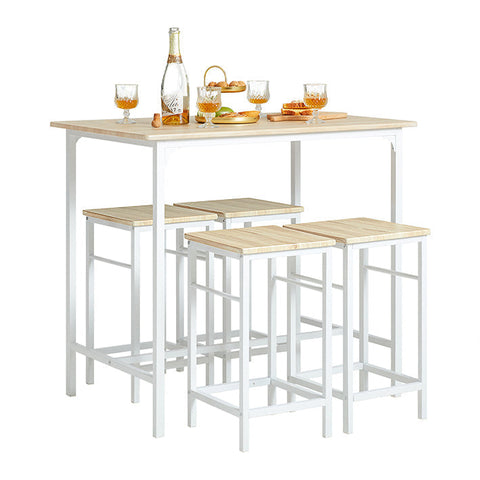 Rootz 5-Piece Bar Table Set - Bistro Table - Dining Set - Sturdy Metal Frame - MDF Veneer Top - Versatile Design - Ideal for Small Spaces - Table: 100cm x 87cm x 60cm, Chairs: 32cm x 57cm x 32cm