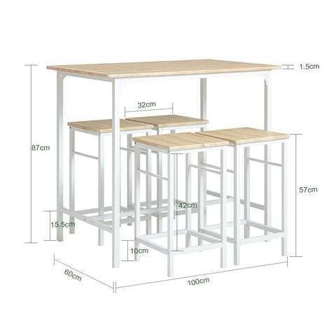 Rootz 5-Piece Bar Table Set - Bistro Table - Dining Set - Sturdy Metal Frame - MDF Veneer Top - Versatile Design - Ideal for Small Spaces - Table: 100cm x 87cm x 60cm, Chairs: 32cm x 57cm x 32cm