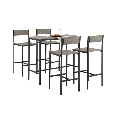 Rootz 5-Piece Bar Table Set - Kitchen Dining Set - Garden Furniture - Durable MDF & PVC Top - Sturdy Metal Frame - 100cm x 87cm x 45cm Table, 39cm x 95cm x 41cm Stools