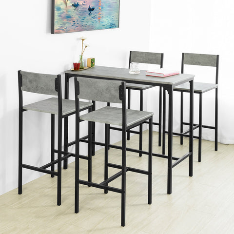 Rootz 5-Piece Bar Table Set - Kitchen Dining Set - Garden Furniture - Durable MDF & PVC Top - Sturdy Metal Frame - 100cm x 87cm x 45cm Table, 39cm x 95cm x 41cm Stools