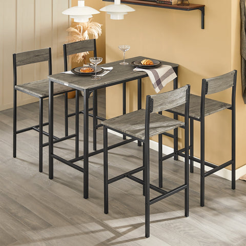 Rootz 5-Piece Bar Table Set - Kitchen Dining Set - Garden Furniture - Durable MDF & PVC Top - Sturdy Metal Frame - 100cm x 87cm x 45cm Table, 39cm x 95cm x 41cm Stools