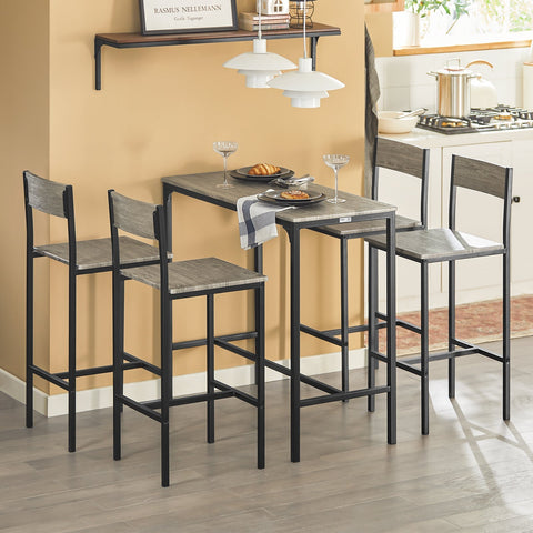 Rootz 5-Piece Bar Table Set - Kitchen Dining Set - Garden Furniture - Durable MDF & PVC Top - Sturdy Metal Frame - 100cm x 87cm x 45cm Table, 39cm x 95cm x 41cm Stools