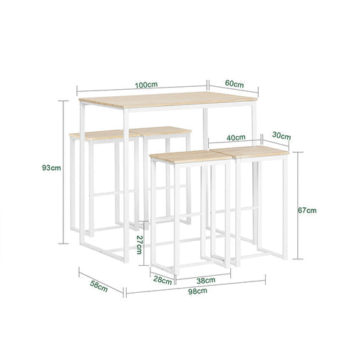 Rootz 5-Piece Bar Table Set - Dining Set - Kitchen Ensemble - Sturdy Metal Frame - Versatile Use - Indoor & Outdoor - Table: 100cm x 96cm x 60cm, Stools: 40cm x 67cm x 30cm