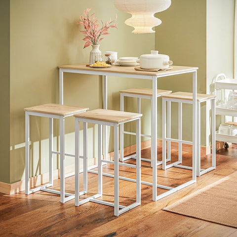 Rootz 5-Piece Bar Table Set - Dining Set - Kitchen Ensemble - Sturdy Metal Frame - Versatile Use - Indoor & Outdoor - Table: 100cm x 96cm x 60cm, Stools: 40cm x 67cm x 30cm