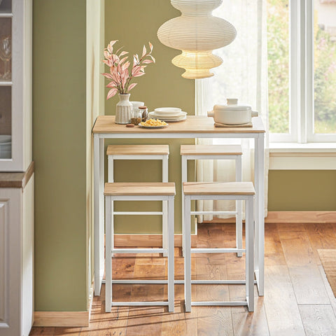 Rootz 5-Piece Bar Table Set - Dining Set - Kitchen Ensemble - Sturdy Metal Frame - Versatile Use - Indoor & Outdoor - Table: 100cm x 96cm x 60cm, Stools: 40cm x 67cm x 30cm