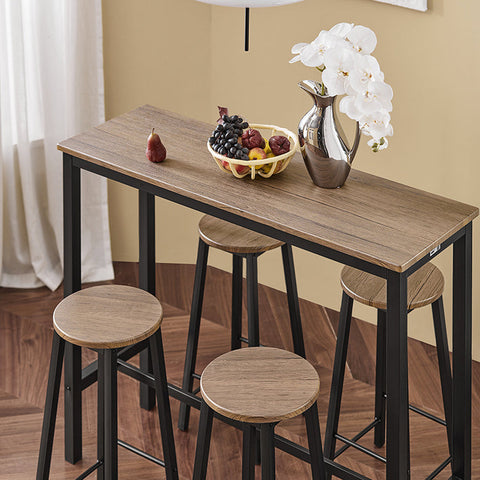 Rootz 5-Piece Bar Table Set - Kitchen Dining Combo - Garden Furniture Set - MDF with PVC Top - Sturdy Metal Frame - High Load Capacity - 120cm x 100cm x 40cm Table, 31cm x 65cm x 31cm Stools