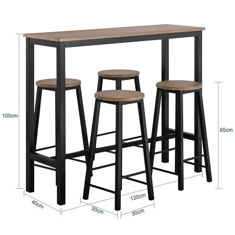 Rootz 5-Piece Bar Table Set - Kitchen Dining Combo - Garden Furniture Set - MDF with PVC Top - Sturdy Metal Frame - High Load Capacity - 120cm x 100cm x 40cm Table, 31cm x 65cm x 31cm Stools