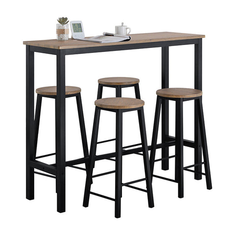 Rootz 5-Piece Bar Table Set - Kitchen Dining Combo - Garden Furniture Set - MDF with PVC Top - Sturdy Metal Frame - High Load Capacity - 120cm x 100cm x 40cm Table, 31cm x 65cm x 31cm Stools