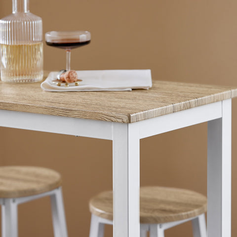 Rootz 5-Piece Bar Table Set with 4 Stools - Dining Set - Breakfast Counter - Sturdy Metal Frame - High Load Capacity - Ideal for Kitchen, Dining Room, Garden - White-Natural - 120cm x 100cm x 40cm