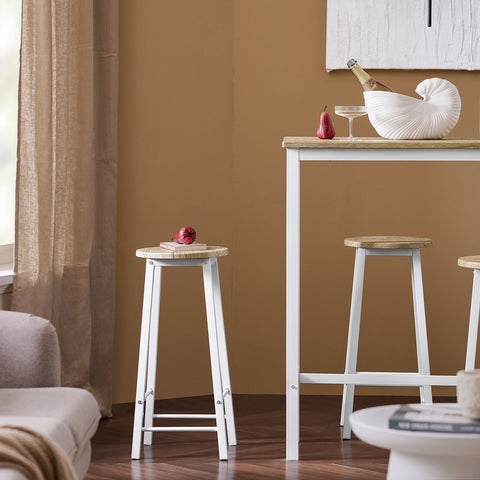 Rootz 5-Piece Bar Table Set with 4 Stools - Dining Set - Breakfast Counter - Sturdy Metal Frame - High Load Capacity - Ideal for Kitchen, Dining Room, Garden - White-Natural - 120cm x 100cm x 40cm