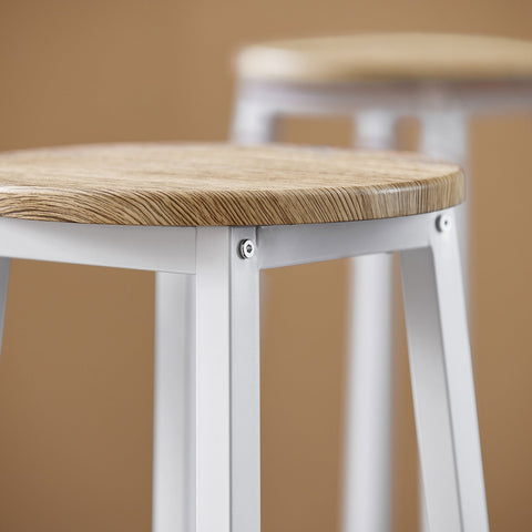 Rootz 5-Piece Bar Table Set with 4 Stools - Dining Set - Breakfast Counter - Sturdy Metal Frame - High Load Capacity - Ideal for Kitchen, Dining Room, Garden - White-Natural - 120cm x 100cm x 40cm