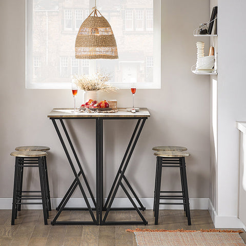 Rootz 5-Piece Dining Set - Folding Table with 4 Chairs - Compact Dining Set - Adjustable Table Size - Space-Saving Design - MDF Veneer Top - Metal Frame - Table: 80x89x80cm - Chair: 30x56cm