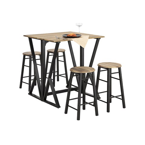 Rootz 5-Piece Dining Set - Folding Table with 4 Chairs - Compact Dining Set - Adjustable Table Size - Space-Saving Design - MDF Veneer Top - Metal Frame - Table: 80x89x80cm - Chair: 30x56cm
