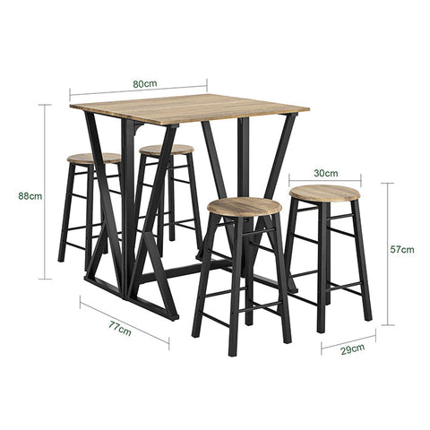 Rootz 5-Piece Dining Set - Folding Table with 4 Chairs - Compact Dining Set - Adjustable Table Size - Space-Saving Design - MDF Veneer Top - Metal Frame - Table: 80x89x80cm - Chair: 30x56cm