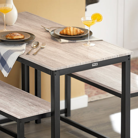Rootz 3-Piece Dining Set - Seating Group - Kitchen Table Set - Space-Saving Design - Sturdy MDF and Metal Frame - Ideal for Home and Commercial Use - Table: 110cm x 74cm x 58cm, Bench: 95cm x 46cm x 29cm