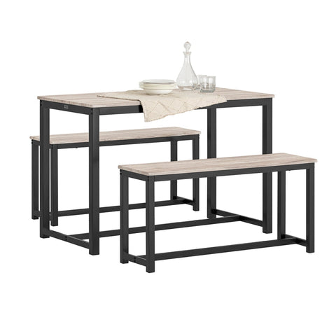 Rootz 3-Piece Dining Set - Seating Group - Kitchen Table Set - Space-Saving Design - Sturdy MDF and Metal Frame - Ideal for Home and Commercial Use - Table: 110cm x 74cm x 58cm, Bench: 95cm x 46cm x 29cm