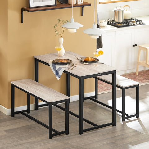 Rootz 3-Piece Dining Set - Seating Group - Kitchen Table Set - Space-Saving Design - Sturdy MDF and Metal Frame - Ideal for Home and Commercial Use - Table: 110cm x 74cm x 58cm, Bench: 95cm x 46cm x 29cm