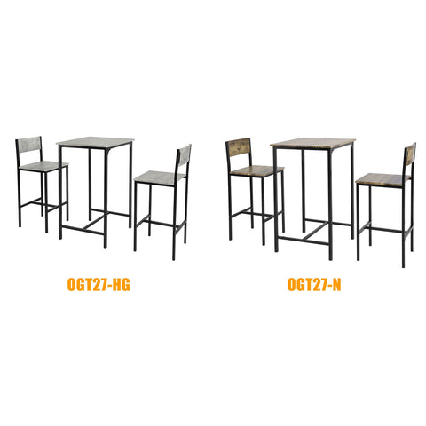 Rootz 3-Piece Bar Table Set - Bar Stools - Dining Set - MDF Tabletop - Sturdy Metal Frame - Ideal for Kitchen & Garden - 60cm x 97cm x 60cm - Gray