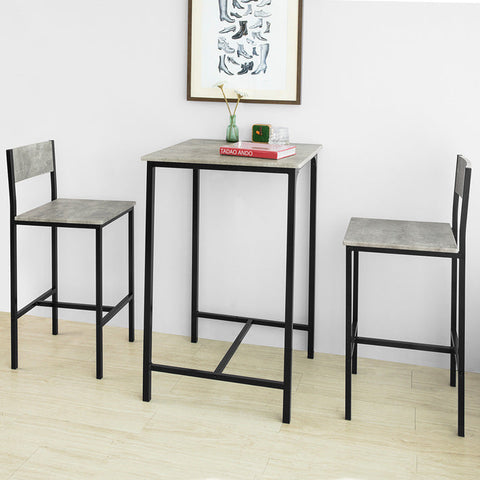 Rootz 3-Piece Bar Table Set - Bar Stools - Dining Set - MDF Tabletop - Sturdy Metal Frame - Ideal for Kitchen & Garden - 60cm x 97cm x 60cm - Gray