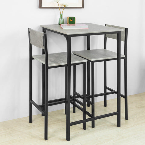 Rootz 3-Piece Bar Table Set - Bar Stools - Dining Set - MDF Tabletop - Sturdy Metal Frame - Ideal for Kitchen & Garden - 60cm x 97cm x 60cm - Gray