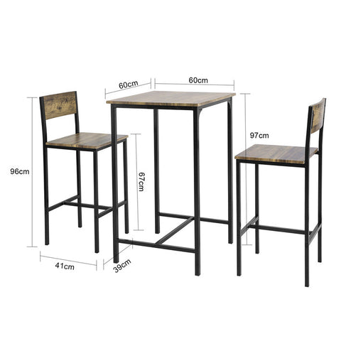 Rootz 3-delige bartafelset - keukeneetcombinatie - tuinbar - stevig blad van MDF en PVC - metalen frame - draagvermogen tot 120 kg - afmetingen: tafel 60 cm x 97 cm x 60 cm, krukken 39 cm x 96 cm x 41 cm
