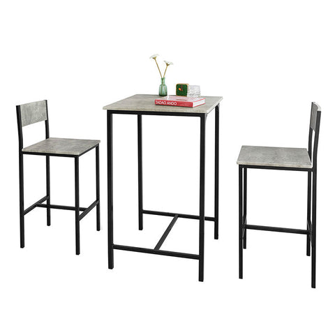 Rootz 3-Piece Bar Table Set - Bar Stools - Dining Set - MDF Tabletop - Sturdy Metal Frame - Ideal for Kitchen & Garden - 60cm x 97cm x 60cm - Gray