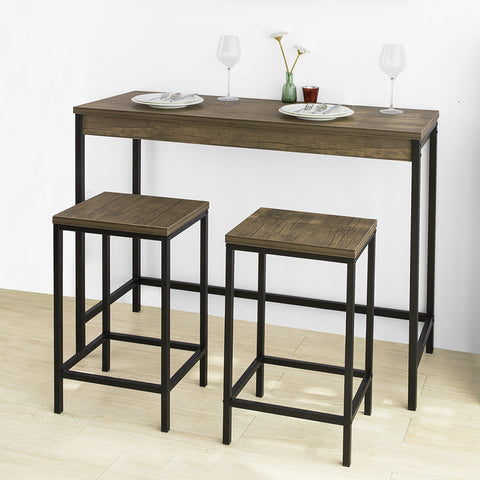 Rootz 3-delige bartafelset met 2 krukken - eettafel - feesttafel - ruimtebesparend ontwerp - MDF fineerblad - metalen frame - 121 cm x 97 cm x 46 cm