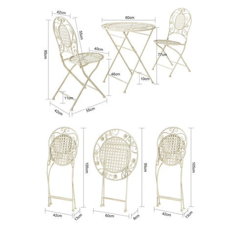 Rootz 3-Piece Balcony Table Set - Garden Furniture Set - Folding Table and Chairs - Durable Metal, Powder-Coated - Indoor & Outdoor Use - Scratch-Resistant Feet - Table: 60cm x 77cm, Chairs: 42cm x 95cm x 55cm