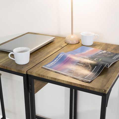 Rootz Compact Bar Table Set with 2 Stools - High Table and Chairs - Dining Set - MDF with PVC Top - Metal Frame - Space-Saving Design - Ideal for Kitchen, Dining Room, Garden - 40cm x 101cm x 60cm