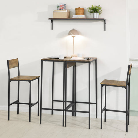 Rootz Compact Bar Table Set with 2 Stools - High Table and Chairs - Dining Set - MDF with PVC Top - Metal Frame - Space-Saving Design - Ideal for Kitchen, Dining Room, Garden - 40cm x 101cm x 60cm