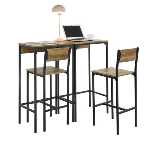 Rootz Compact Bar Table Set with 2 Stools - High Table and Chairs - Dining Set - MDF with PVC Top - Metal Frame - Space-Saving Design - Ideal for Kitchen, Dining Room, Garden - 40cm x 101cm x 60cm