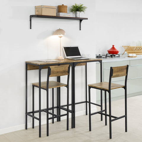 Rootz Compact Bar Table Set with 2 Stools - High Table and Chairs - Dining Set - MDF with PVC Top - Metal Frame - Space-Saving Design - Ideal for Kitchen, Dining Room, Garden - 40cm x 101cm x 60cm