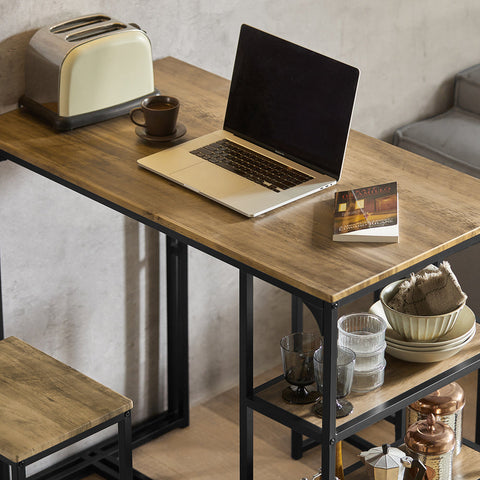 Rootz 3-delige bartafelset - bartafel met 2 stoelen - eetset - MDF tafelblad met PVC - metalen frame - ruimtebesparende opbergplanken - ideaal voor keuken, eetkamer, tuin - 110 cm x 97 cm x 61 cm