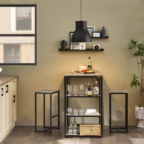 Rootz 3-Piece Bar Table Set - Dining Table with 2 Stools - Kitchen Counter Set - Space-Saving Design - Sturdy Metal Frame - Ideal for Kitchen, Dining Room, Garden - Light Gray - Table: 110cm x 97cm x 60cm, Stools: 38cm x 67.5cm x 30cm