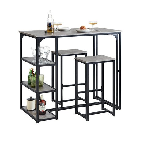 Rootz 3-Piece Bar Table Set - Dining Table with 2 Stools - Kitchen Counter Set - Space-Saving Design - Sturdy Metal Frame - Ideal for Kitchen, Dining Room, Garden - Light Gray - Table: 110cm x 97cm x 60cm, Stools: 38cm x 67.5cm x 30cm