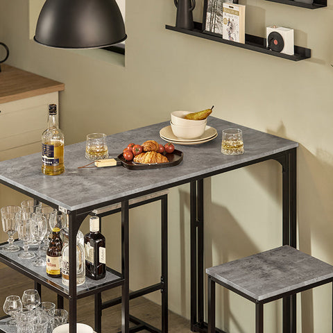 Rootz 3-Piece Bar Table Set - Dining Table with 2 Stools - Kitchen Counter Set - Space-Saving Design - Sturdy Metal Frame - Ideal for Kitchen, Dining Room, Garden - Light Gray - Table: 110cm x 97cm x 60cm, Stools: 38cm x 67.5cm x 30cm
