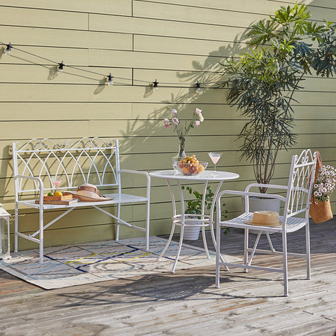 Rootz Garden Bench - Outdoor Seating - Patio Bench - Durable Metal Construction - Decorative Design - Supports up to 240kg - 104cm x 95cm x 55cm