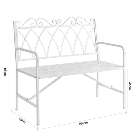 Rootz Garden Bench - Outdoor Seating - Patio Bench - Durable Metal Construction - Decorative Design - Supports up to 240kg - 104cm x 95cm x 55cm