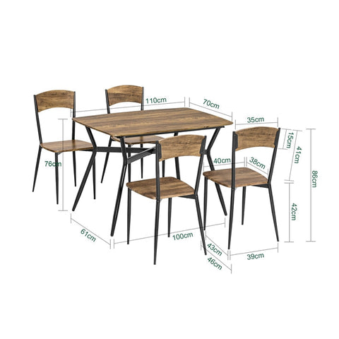 Rootz 5-Piece Dining Set - Bistro Table - Seating Group - MDF Veneered Top - Space-Saving Design - Easy Assembly - Table: 110cm x 76cm x 70cm; Chairs: 40cm x 86cm x 43cm
