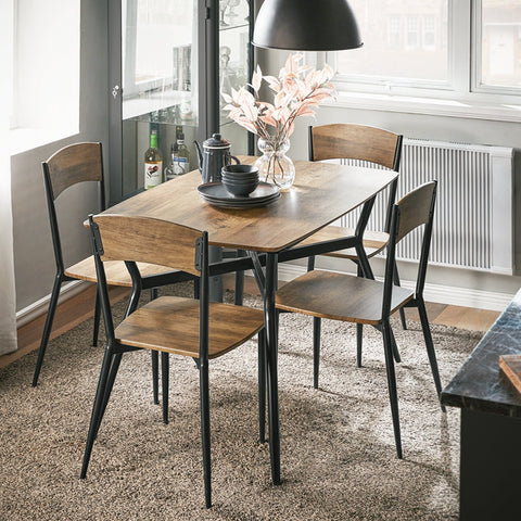 Rootz 5-Piece Dining Set - Bistro Table - Seating Group - MDF Veneered Top - Space-Saving Design - Easy Assembly - Table: 110cm x 76cm x 70cm; Chairs: 40cm x 86cm x 43cm