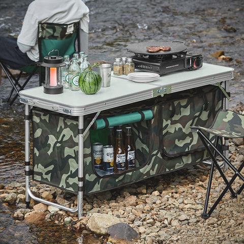 Rootz Aluminum Folding Camping Table - Portable Camp Table - Outdoor Picnic Table - Adjustable Height - 120cm x 54/62/70cm