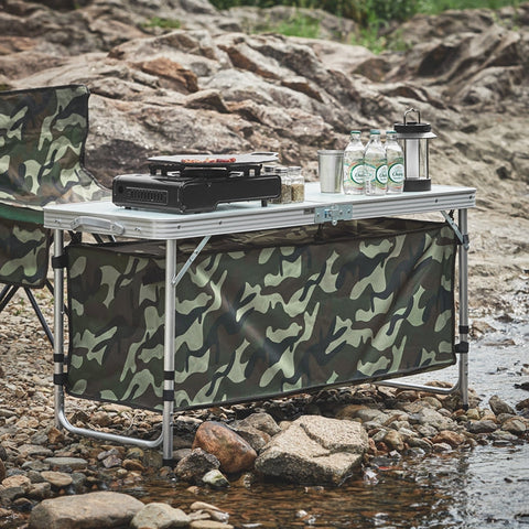 Rootz Aluminum Folding Camping Table - Portable Camp Table - Outdoor Picnic Table - Adjustable Height - 120cm x 54/62/70cm