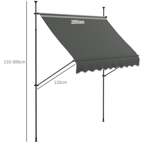 Rootz Freestanding Manual Extendable Awning - Outdoor Sunshade - Retractable Blind - UV Protection - 2.5m x 1.2m x 2.1-3m