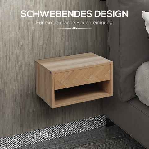 Rootz Set of 2 Bedside Tables - Nightstands - Bedside Cabinets - Floating Design - Drawer & Open Shelf - Wood Look - 37cm x 32cm x 21cm