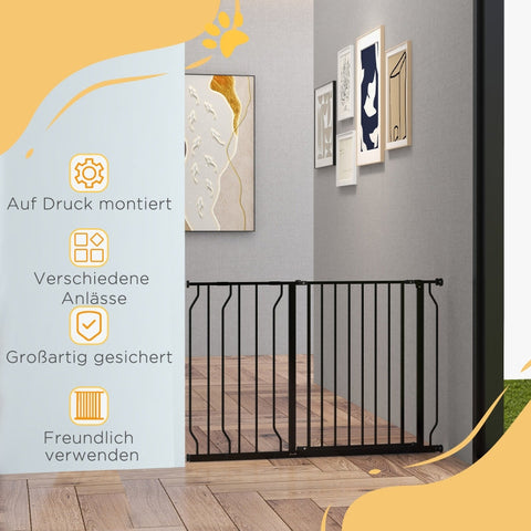 Rootz Pet Safety Gate - Dog Door Barrier - Stair Gate - Steel and ABS - Double Locking System - Expandable - 75cm to 115cm - 73L x 76H cm